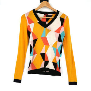 Happy Sheep Geometric Pull-Over Sweater Small Multicolor Preppy Designer Light